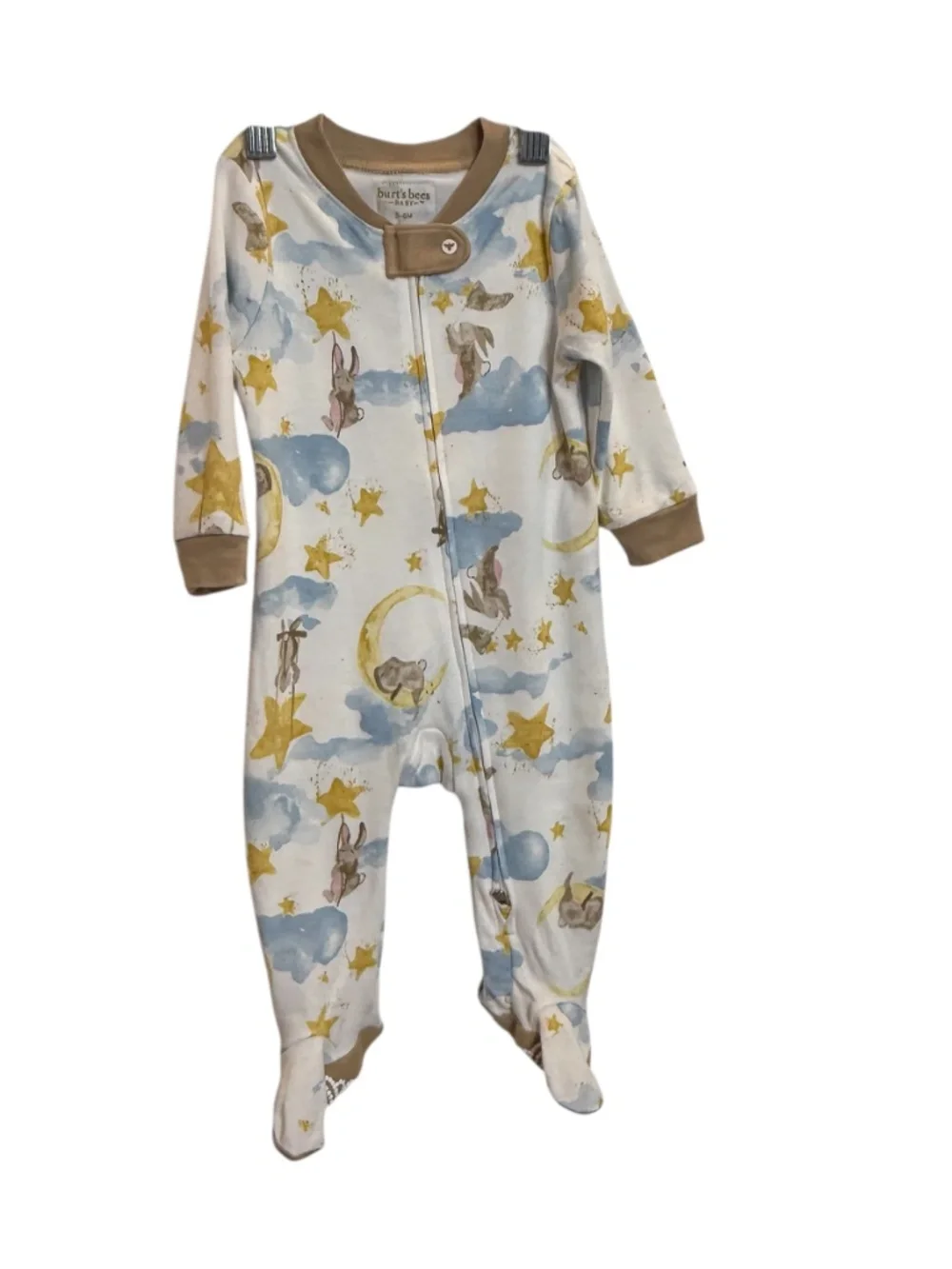 Burt's Bees Baby Moon & Stars Footed Zip Romper 3-6 Months